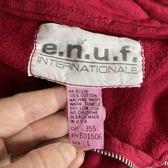 Vintage 90s ENUF Internationale Oversized 1/4 Zip Sweatshirt Red Large Puffy - Picture 5 of 8